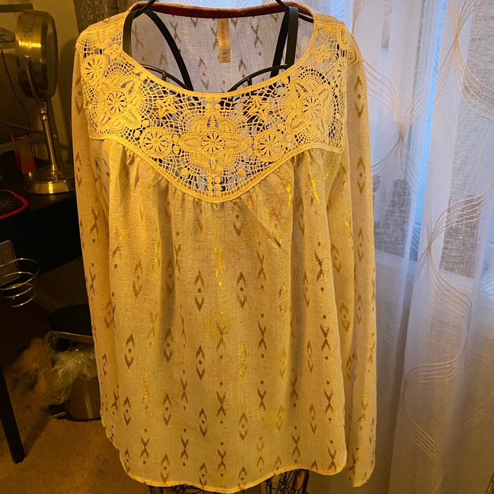 tan lace blouse